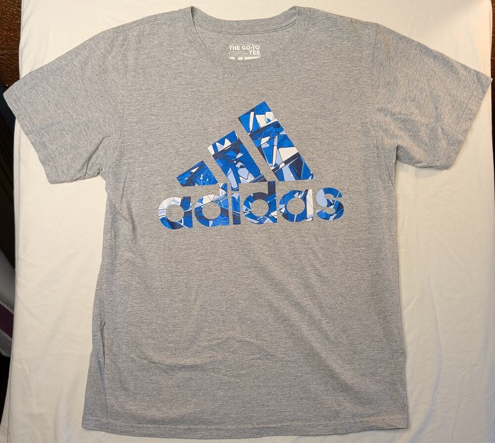 Adidas The Go To Tee Graphic T Shirt Sz M Gray Blue Abstract Sportswear Workout
